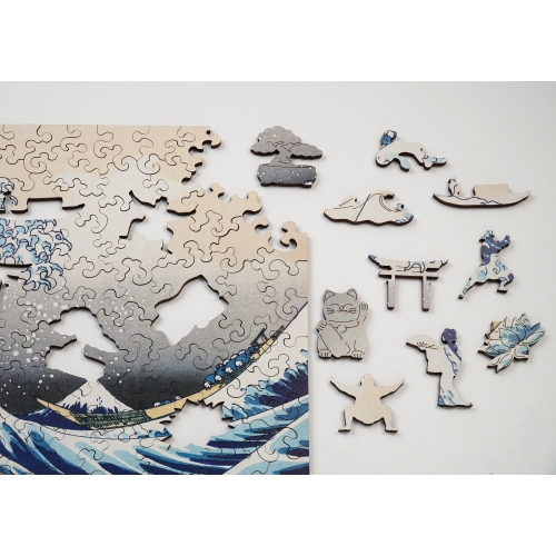 Drewniane puzzle A4 Hokusai Katsushika "Wielka fala w Kanagawie". 135 el.